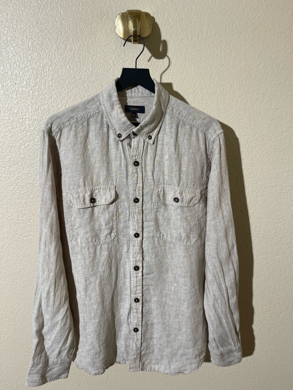 Quince Beige Linen Button-Up Shirt